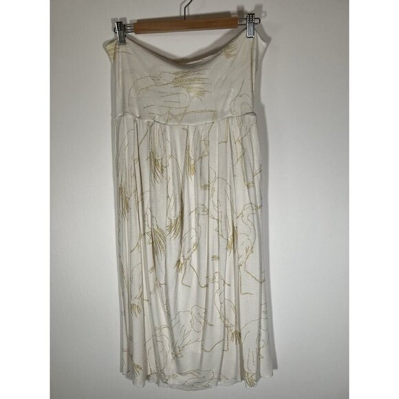 Vintage Y2K Rachel Pally cream gold foil cranes nature grecian strapless dress M - Picture 1 of 12